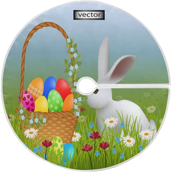 FMSHPON Easter Xmas Christmas Tree Skirt Stand Mat for Holiday Party Decoration Indoor Outdoor 48 inches