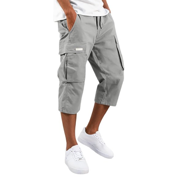 Zshosam Mens Causal Workout Shorts Men's Capri Long Twill Cargo Shorts Below Knee Cotton Relaxed Fit Casual Multi-Pocket (Light Gray,S)