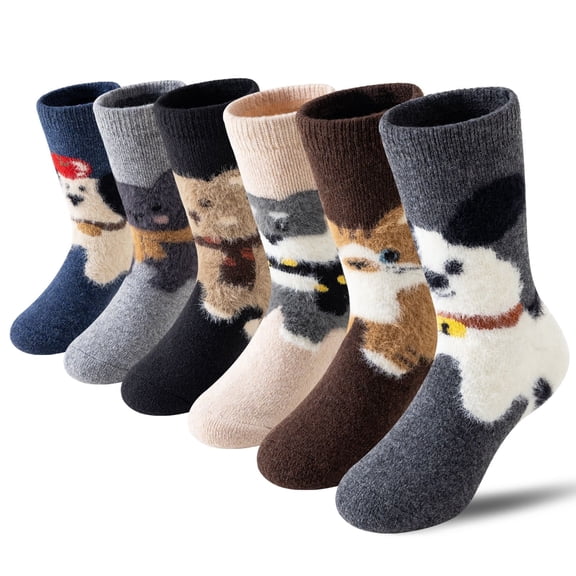 6 Pairs Merino Wool Socks for Kids Toddlers Boys Girls Thick Thermal Warm Winter Hiking Heavy Cozy Crew Socks