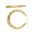 thumbnail image 6 of Jewelstop 10K Yellow Gold Shiny Textured Twisted Hoop Earrings, Hinged Clasp 3x24mm, 6 of 7
