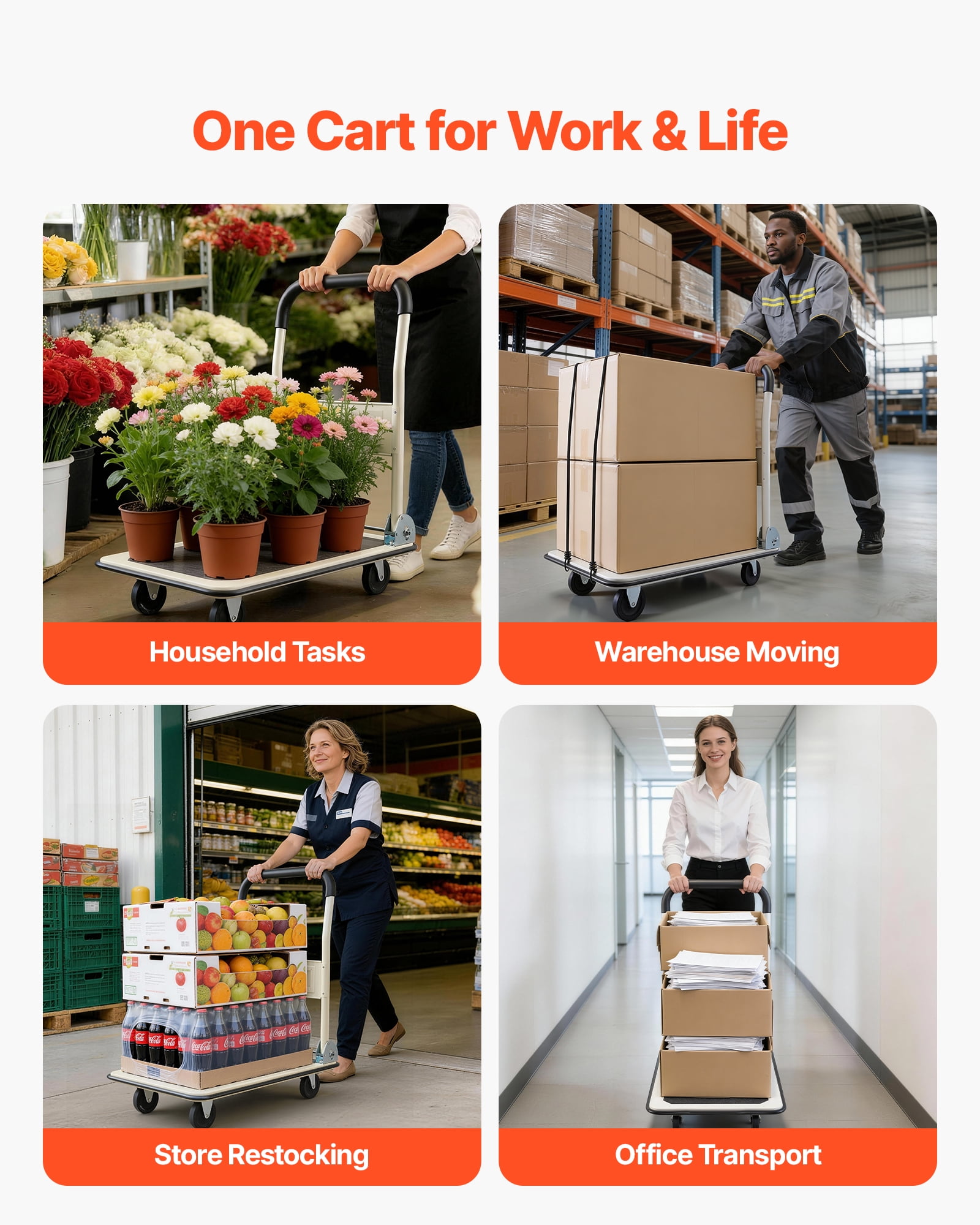 VEVOR Foldable Push Cart Dolly, 330 lbs Load Capacity, Folding Platform Truck with Swivel Wheels, Moving Platform Hand Truck Flatbed Cart, Space Saving Push Handle, 29 x 18.9 x 32.5 in