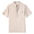 thumbnail image 4 of European Solid Color Button Open Neck Pocket Men's Casual Loose Comfortable Stand Up Collar Business Short Sleeve T-Shirt Men's Loose Fit Casual Fashion Shirt, 4 of 9
