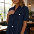 thumbnail image 2 of Summer Dress for Women Trendy Button Down Shirt Dress Faux Denim Jean Short Sleeve Casual Dress with Pockets (XL, Dark Blue), 2 of 8
