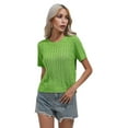 thumbnail image 3 of Womens Short Sleeve Cable Knit Sweater Tops Crewneck Spring Summer Shirts Business Dressy Casual Outfits Green XL, 3 of 5