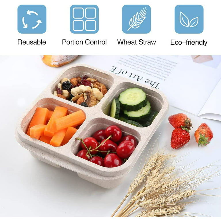  DESLON 4 Pack Snack Containers for Kids Adults, 4 Compartment  Bento Snack Box, Reusable Meal Prep Lunch Containers with Compartment,  Divided Small Snack Containers Bento Box for Travel Work: Home 