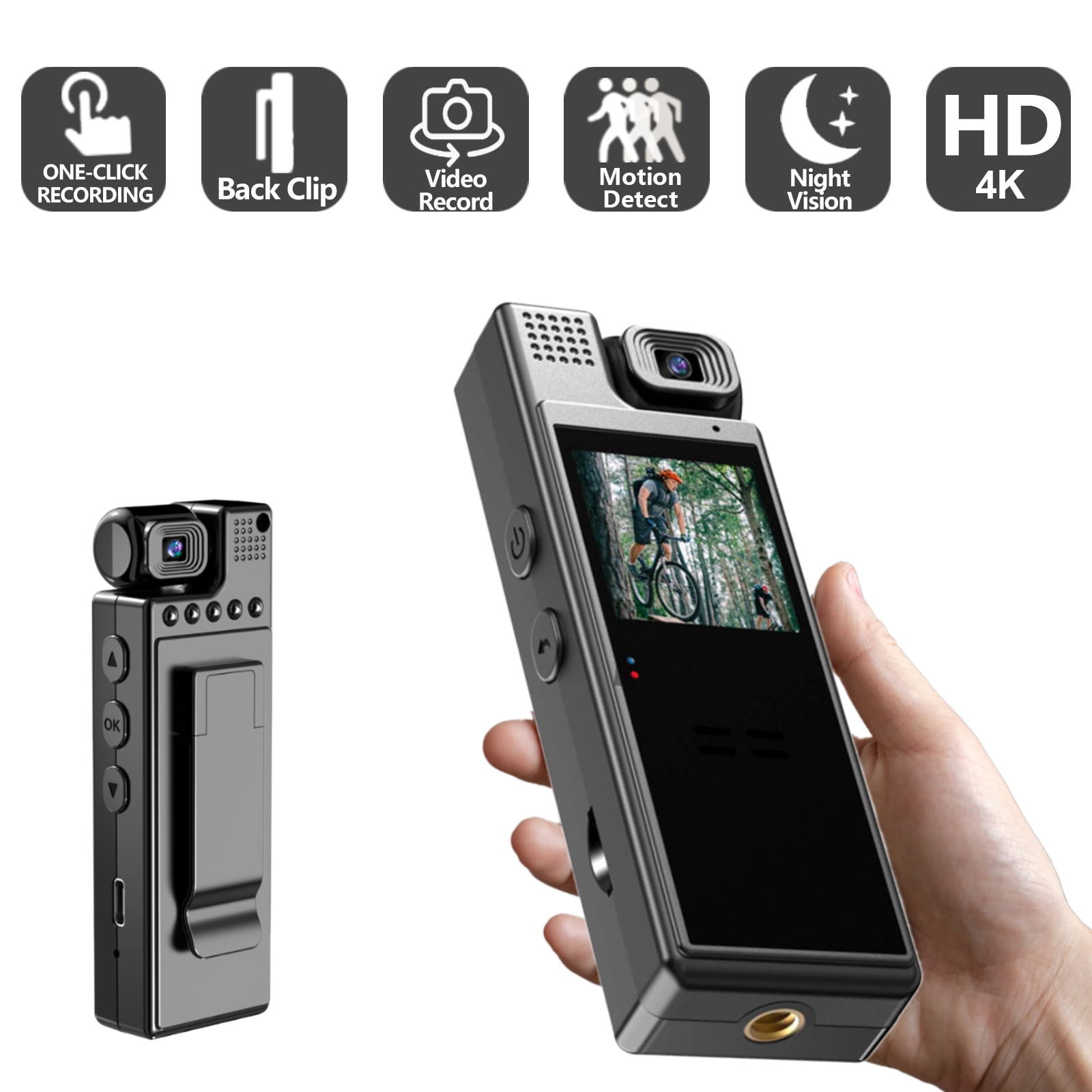 Body 4K UHD Camera With Audio And Video Recording 180Lens Rotatable 6 Hour Battery Life Video Camera With 1.3in TFT Screen Motion Detection For Daily