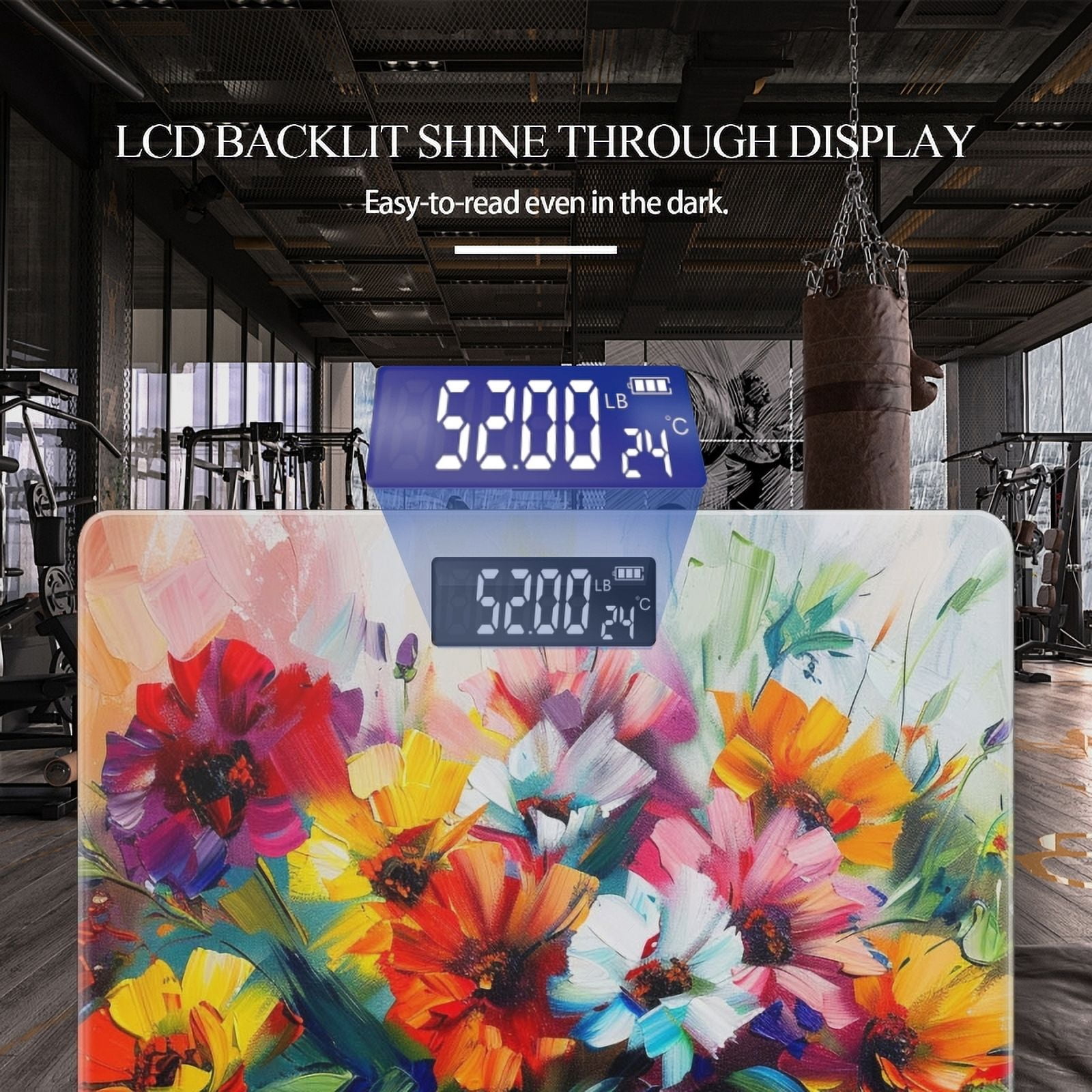 High Precision Body Weight Scale Smart Bathroom Scales with Large LCD Display(400lbs),Decorative for Bedroom-Abstract Painting Of Colorful Flowers In Vase