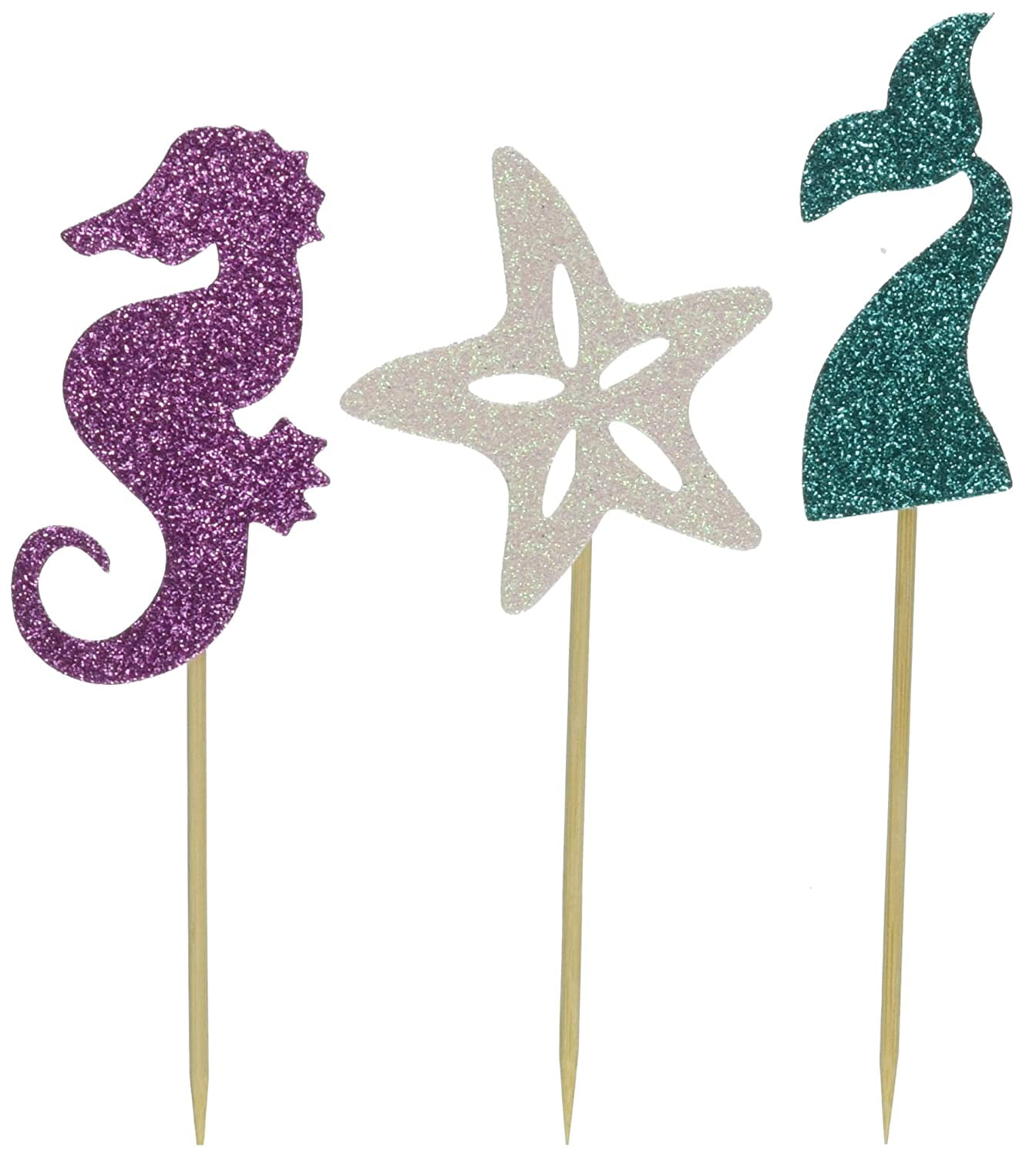 24PCS Mermaid Tail Seahorse Starfish Cupcake Toppers Baby Shower Birthday Party 