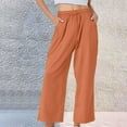 thumbnail image 2 of Women's Wide Leg Casual Pants in Pure Cotton Linen Blend with Elastic Waistband and Pockets Comfortable Relaxed Fit Trousers, 2 of 9