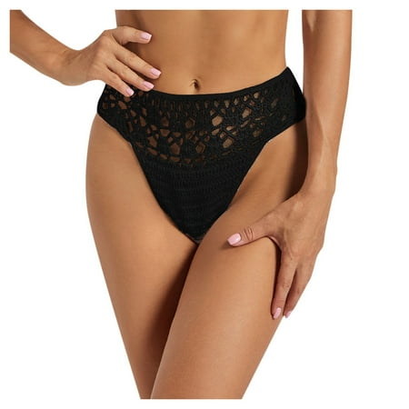 2DXuixsh Women s Bikini Shorts Summer Beachwear High Waisted Bikini Bottom Handmade Crochet Thong Swimwear Sexy Bikini Mid to High Waisted Swim Trunks Black Size M