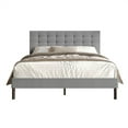 thumbnail image 2 of Home Design Haines Twin Linen Upholstered Panel Bed Frame with Rectangular Tufted Headboard & Sturdy Wooden Legs, Gray, Easy Assembly, 2 of 9