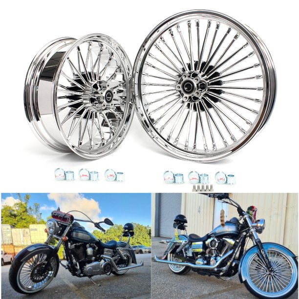 21" 18" Front Rear Fat Spokes Cast Wheels Dual Disc for Harley Softail