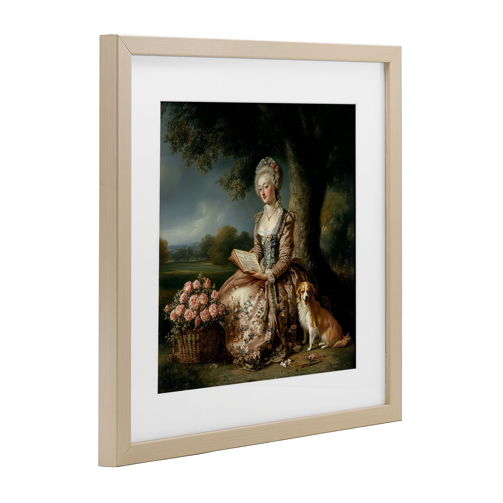 Stupell Industries Rococo Woman with Dog Birch Framed Print Under Glass, design by The Wands Want