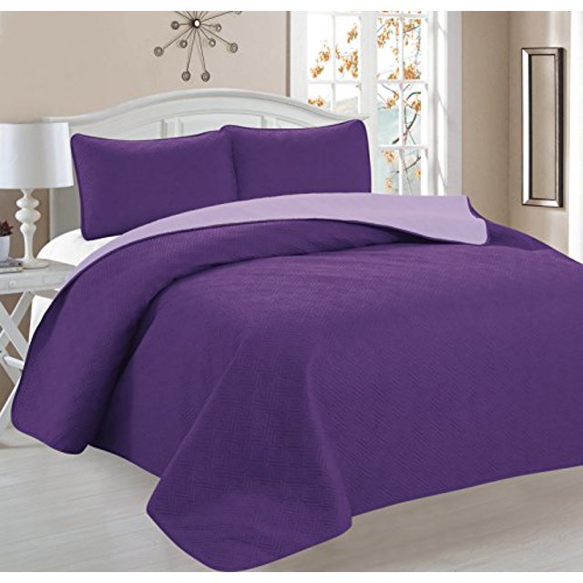 Home Sweet Home Victoria Design Reversible 3 PC Quilt Bedspread Sets (King, Purple/Lavender)