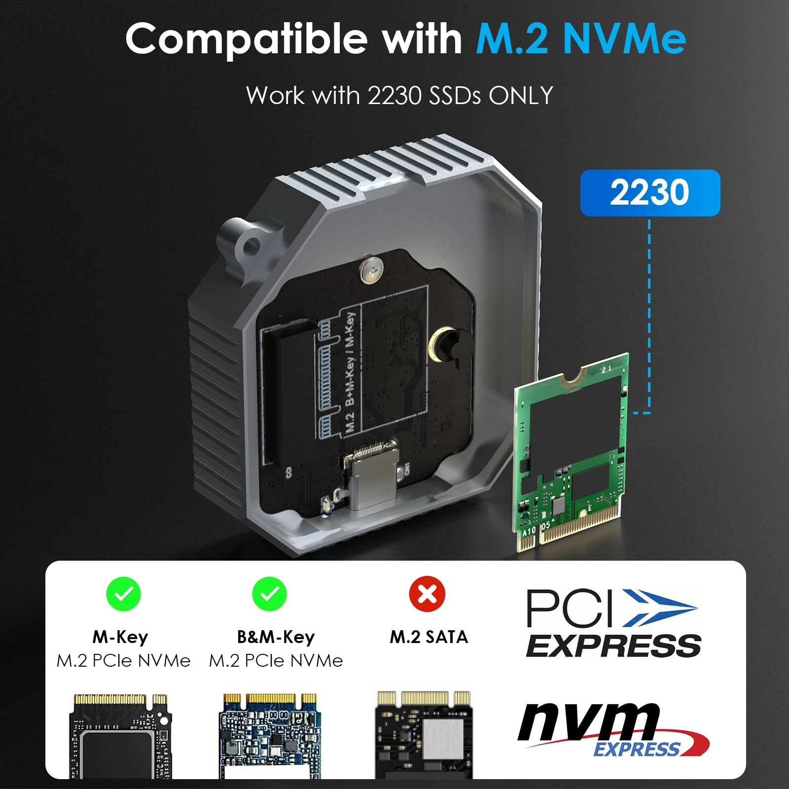 WAVLINK Magnetic M.2 2230 NVMe SSD Enclosure, 10Gbps USB C 3.2 Gen2 to NVMe Adapter, Aluminum External Case for iPhone 16/15 Pro Max ProRes, Supports M and B+M Key NVMe SSD(up to 8TB)