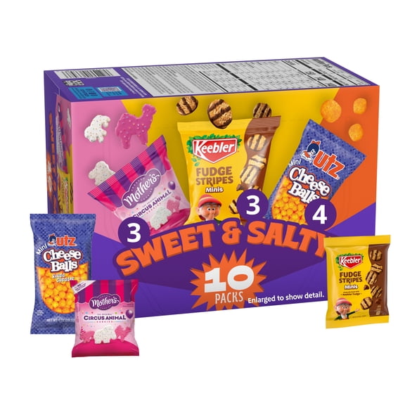 Keebler Sweet & Salty Variety Pack, 10-Count Box, Mother’s Circus, Keebler Fudge Stripes, and Utz Cheese Balls, 10 oz