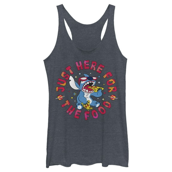 Women's Lilo & Stitch Just Here for the Food  Racerback Tank Top Navy Blue Heather Small