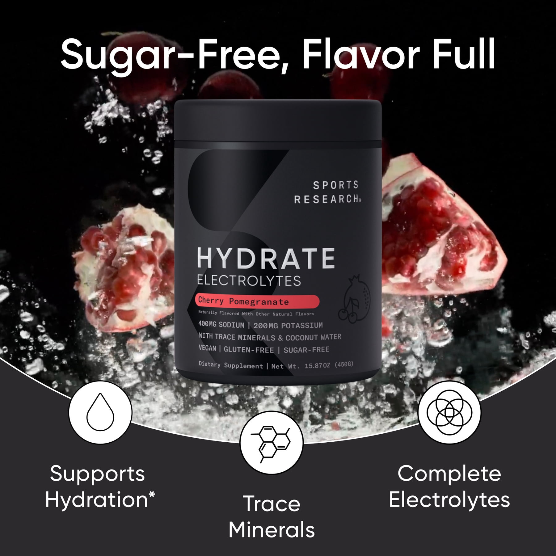 Sports Research® Hydrate Cherry Pomegranate Drink Mix (90 Servings) Refreshing Electrolyte Power