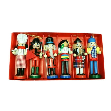 

Sofullue 6 Pcs Christmas Wooden Nutcracker Soldier Mini Figures Puppet Toy New Year Gift