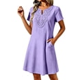thumbnail image 2 of Helii Womens Embroidered Eyelet V Neck Short Sleeve A Line Dress with Pockets Lightweight Breathable Summer Swing Casual Loose Fit T Shirt Dress for Daily Vacation Beach Party 6 Colors, 2 of 8