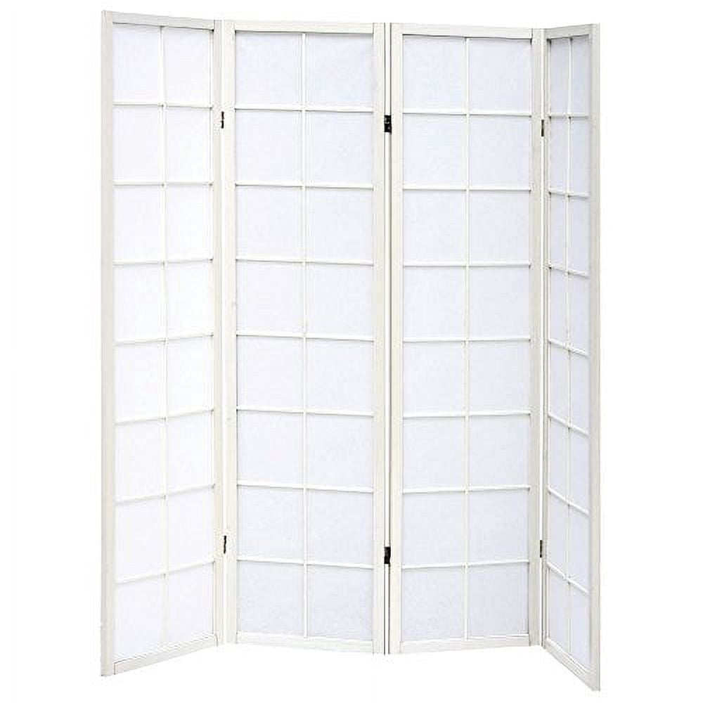 HUBERT Floor Screen Room Divider White Wood 4-Panel Slatted - 70" L x 1" D x 69" H