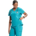 thumbnail image 3 of Infinity Women's V-Neck Scrub Top with Roomy Kangaroo Pocket High-Low Hemline and Center Back Length: 25 ½" - IN620A, XL, AQU, 3 of 6