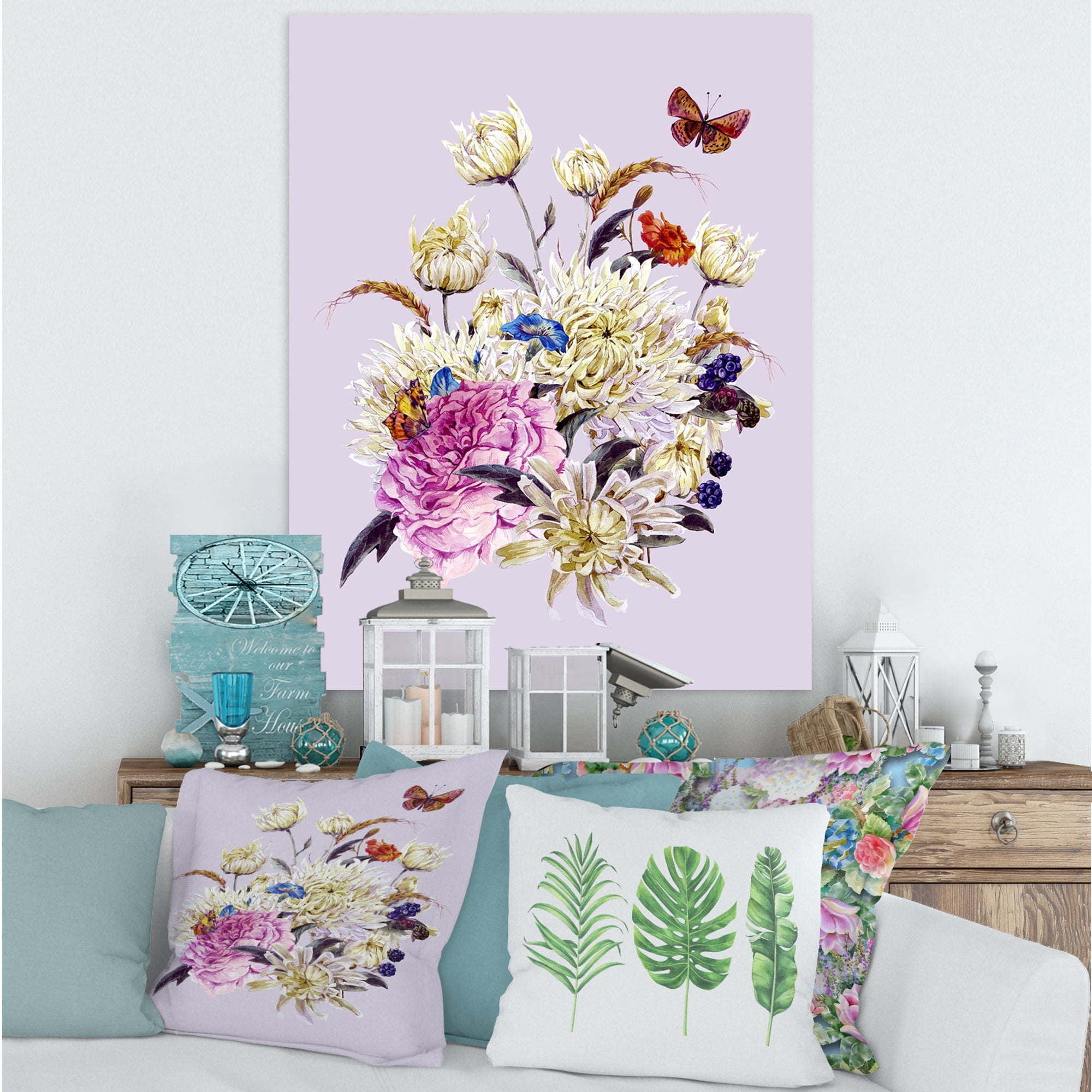 Ancient Chrysanthemums With Bouquet I 30 in x 40 in Painting Canvas Art Print, by Designart