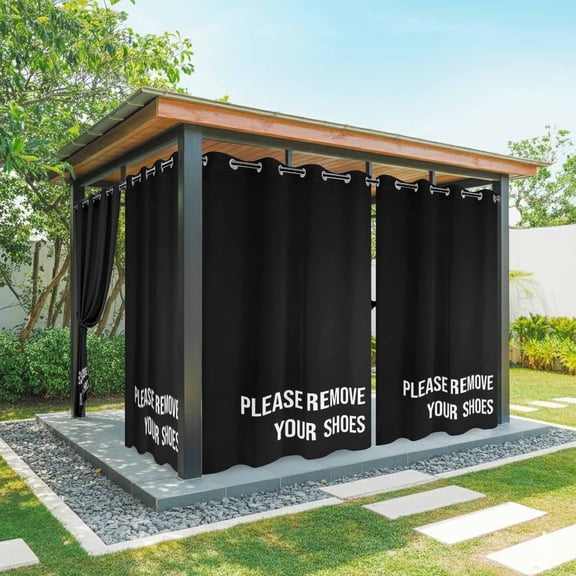 Black Outdoor Curtains for Patio Waterproof, Windproof Privacy Curtains with Weighted Bottom, Funny Letters Please Remove Your Shoes Outside Drapes for Picnic Garage Backyard Cabana 54"x84" 1 Panel