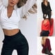 thumbnail image 3 of Womens Deep V Solid Color Lace-up Long Sleeve Backless Top Shirt Casual Beach Top New, 3 of 5