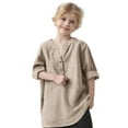 thumbnail image 2 of BXJX Girls Cotton Button-up Shirts- V Neck Casual Long Sleeve Spring Tops Khaki Size 5-6T, 2 of 8