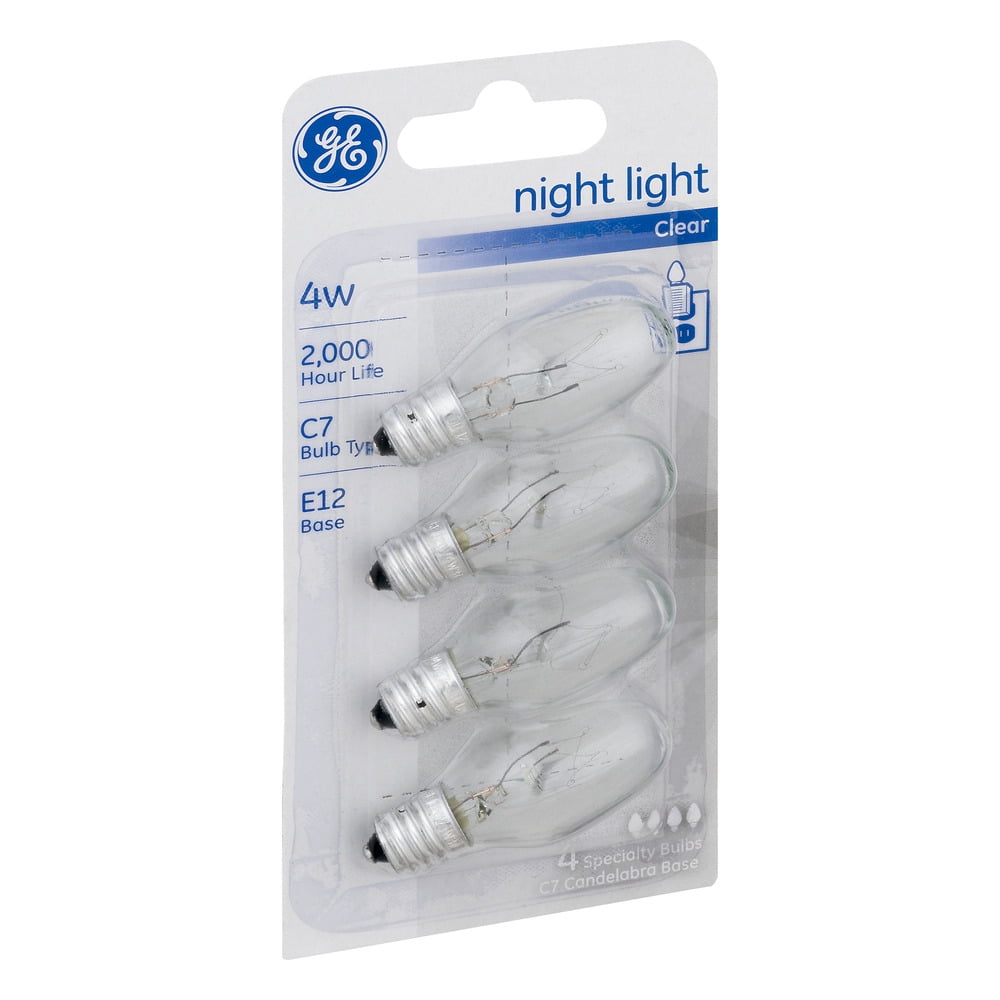 'GE' 12 CLEAR NIGHT LIGHT BULBS in each Pack 4W 3 Separate Packs with 4 Bulbs 