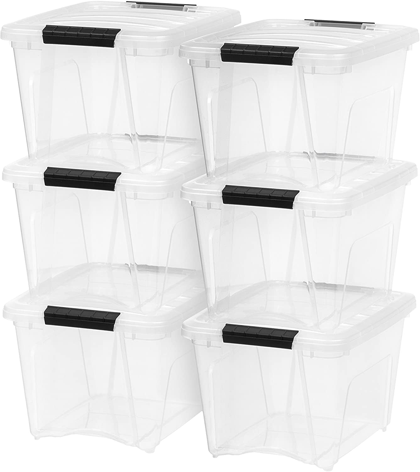 6 Pack 12 Quart Stack and Pull Inc TB-42 Stackable Clear Storage Box IRIS USA 