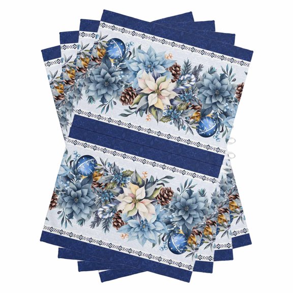 Navy Blue Christmas Kitchen Towels Set of 4, Water Absorbent Dish Towel, Poinsettia Xmas Ball Berry Winter Decorative Hand Towels - Quick Drying Cloth for Cooking Baking, 18x28 Inch