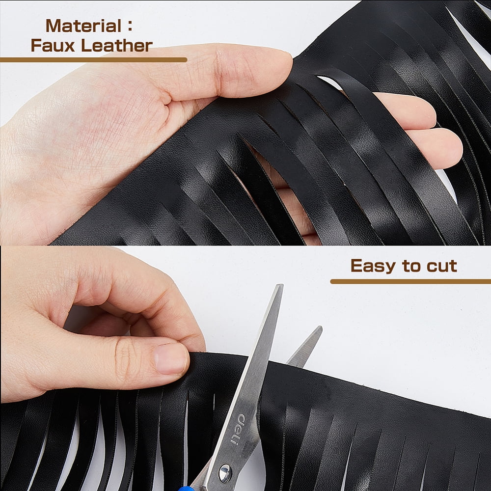 1Pc PU Leather Tassel Ribbon Black 12 inch(304mm) about 2.19 Yards(2m)/Set DIY