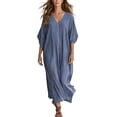 thumbnail image 2 of Aimik Women's V-Neck Striped Dolman Sleeve Maxi Dress Casual Loose Fit Beach Cover-Up Kaftan Summer Dresses for Women, 2 of 5