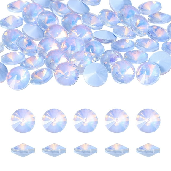 Uxcell 50 Pcs Pointed Back Rhinestones, 6mm Round Faceted Crystal Rivoli Rhinestone, Glass Cabochon Cubic Zirconia Stone Gemstone for Nails Arts Clothes DIY Decoration, Light Blue