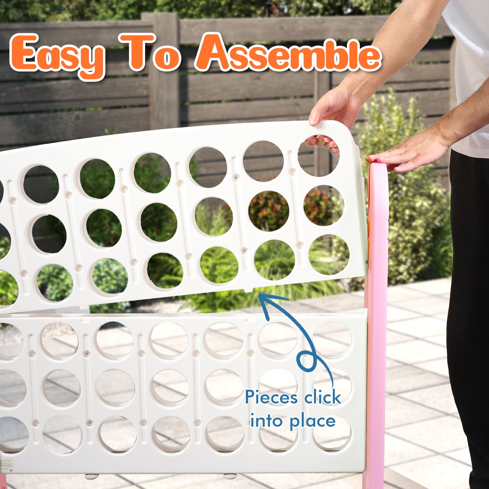 Wdmiya 4 in a Row Connect Games Set, Adjustable Height Connect 4 Jumbo Yard Family Game with Basketball Hoop, Mesh Pocket & Ring Toss,Indoor Outdoor Connect 4 Game for Kids Adults, White+Pink