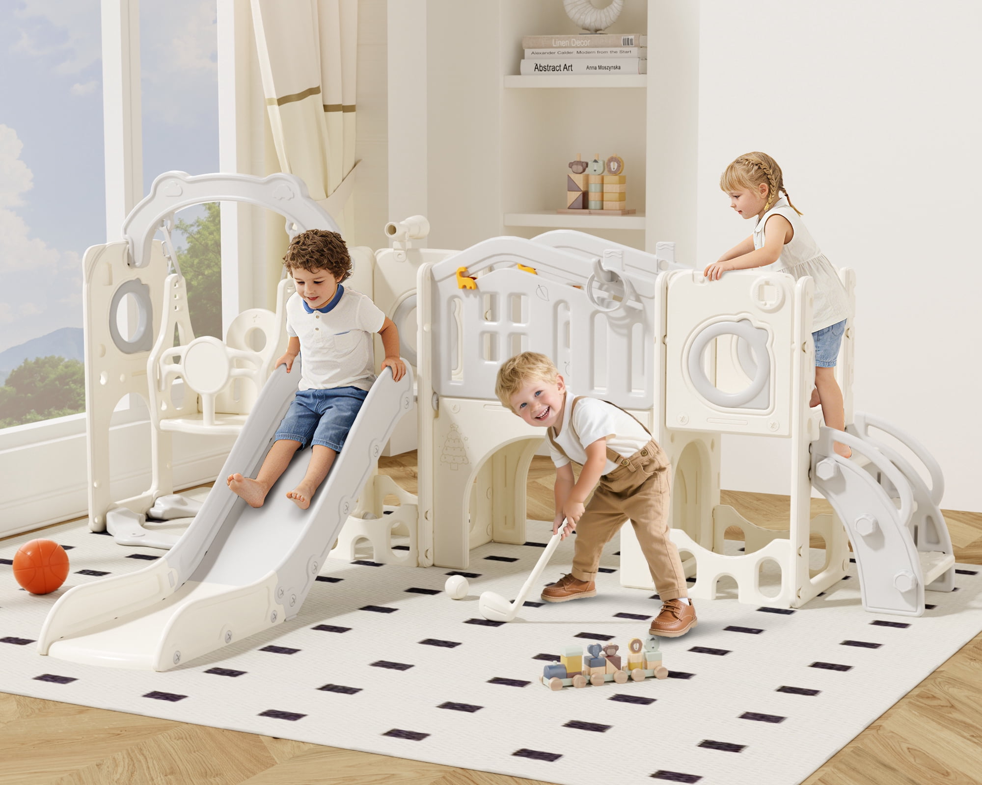 XJD 12 in 1 Toddler Slide and Swing Set - Baby Slide for Toddlers 1-3, Indoor Outdoor Toddler Playset Playground, Gray