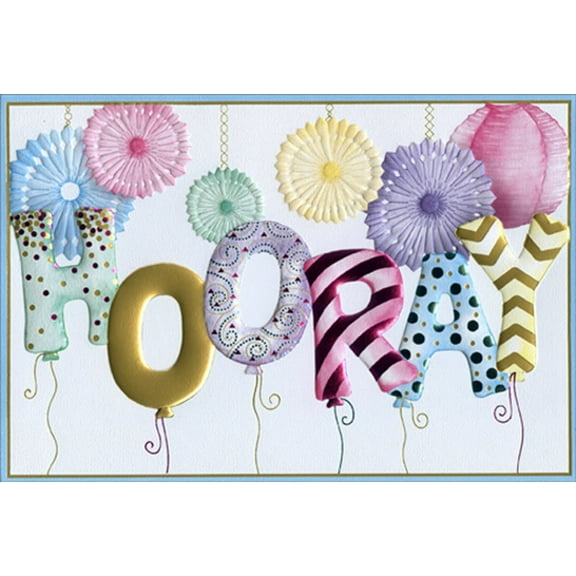 Pictura Hooray Balloons Foil and Embossed Bright and Colorful 'Jane' Birthday Card
