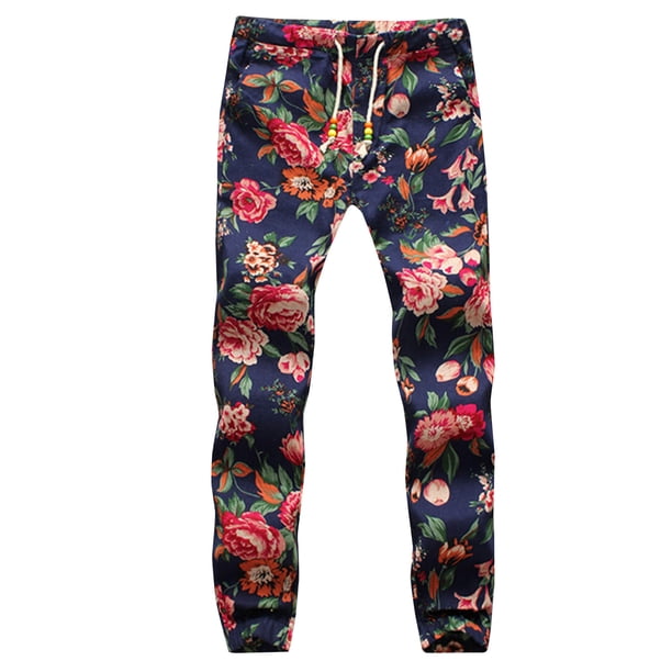 Leggings Florales de Lino Y Algodón Con Cordones, Pantalones Casuales Para Hombre Odeerbi ODB-6