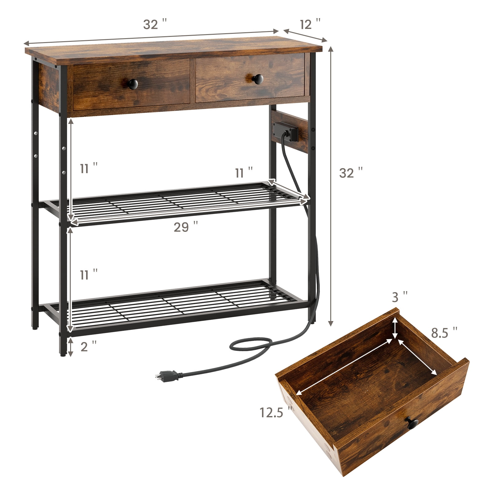 Giantex Console Table w/Outlets , Entryway Table w/USB Ports, Narrow Sofa Table, Entry Hallway Table, Brown