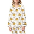 thumbnail image 4 of RUTAYY Girls Pajama Set Cute Ghost Pumpkin Halloween Graphic 2 Piece Sleep Set Long Sleeve Notch Neck Kids Cozy Indoor Outfit White, 4 of 5