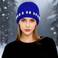 thumbnail image 2 of AWZXDE Beanie Hats For Women Pearl Chain Rhinestone Knitted Cap Unique Versatile Warm Ear Covering For Autumn Winter Blue, 2 of 5