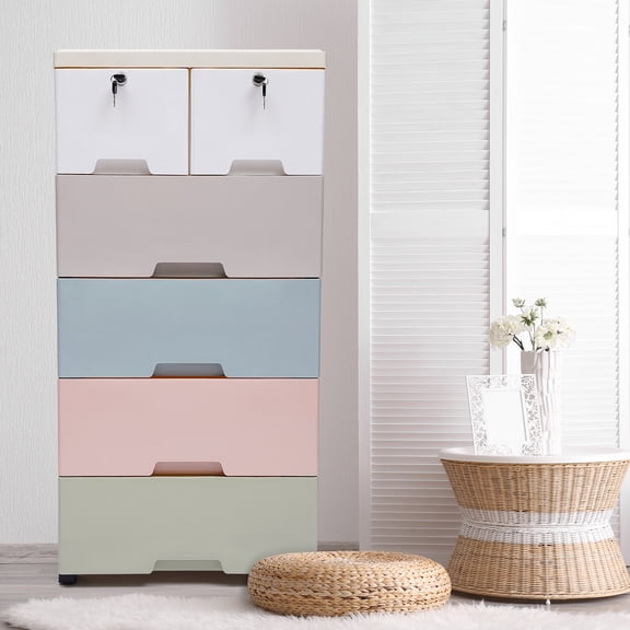 TOOL1SHOoo Plastic Drawers Dresser,Storage Cabinet with 6 Drawers,Closet Drawers Tall Dresser Organizer for Clothes,Playroom,Bedroom Furniture