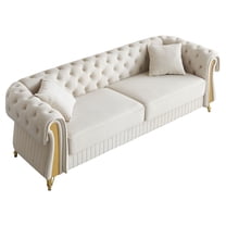 Chesterfield Button Tufted Velvet Sofa, Upholstered Couch With Rolled Arms and Gold Metal Legs For Living Room Office Apartment