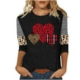 thumbnail image 2 of Valentines Tshirt, Leopard Heart Shirts for Women, 3/4 Sleeve Tops Casual Women Valentine's Day Love Festival Leisure Printed Round Neck Three Quarter Sleeve T-Shirt Loose Top Blouse, 2 of 4