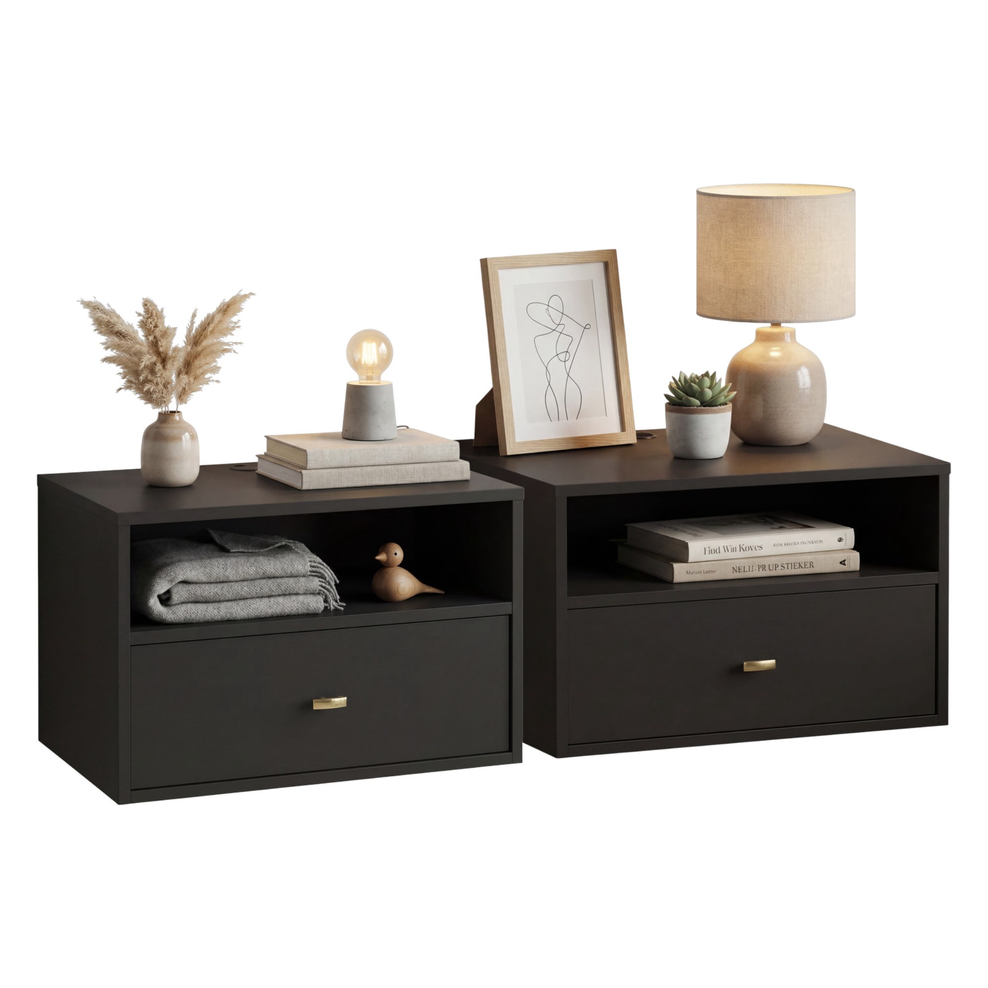 Prepac Floating Nightstands - Set of 2 - Black