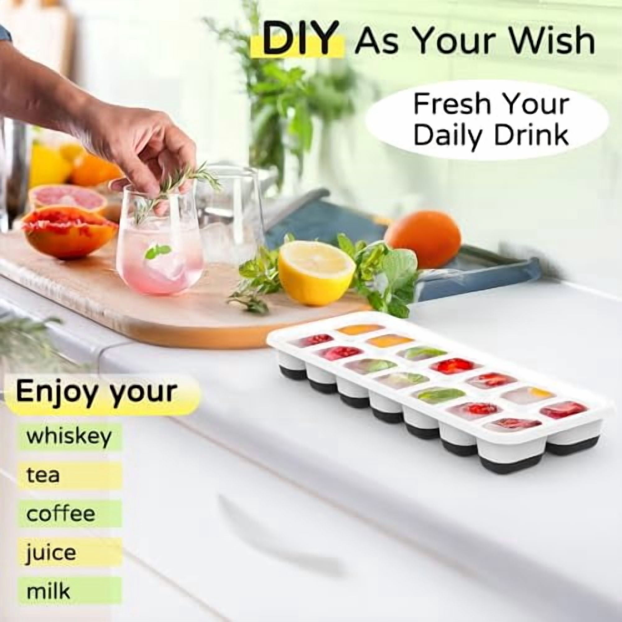 Stackable Silicone Ice Cube Trays with Lid, 5-Pack Reusable BPA-Free Rectangular Ice Cube Mold Set for Easy Release Cocktails, Coffee, Whiskey and Other Drinks in Black