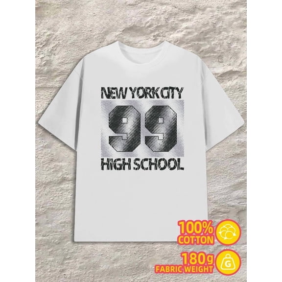 NYC High School 99 men's 180G 100% Cotton white Fashion Unisex Shirt Graphic Tee tshirts Funny Unisex Shirt Cotton tshirts Basic Unisex Shirt Graphic Tee tshirts
