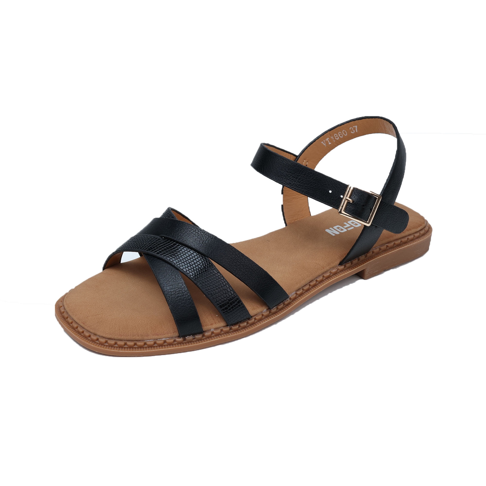 SHIBEVER Summer Women's Flat Sandals Casual Sandals Ankle Strap Open ...